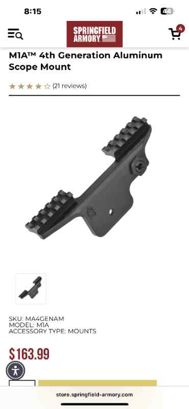NIB Springfield Armory M1A 4th Gen Scope Mount